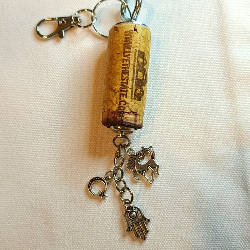 Hasma Hand Evil Eye Protection HAND OF MARY- Wine Cork Key Chain - Charm